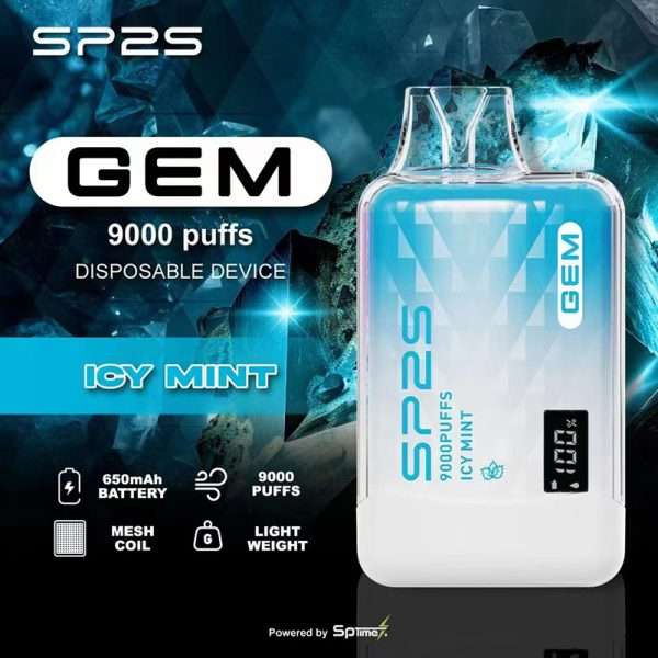 SP2S 思博瑞 GEM9000 拋棄式電子煙，水晶外殼設計，9000 口長效續航 薄荷