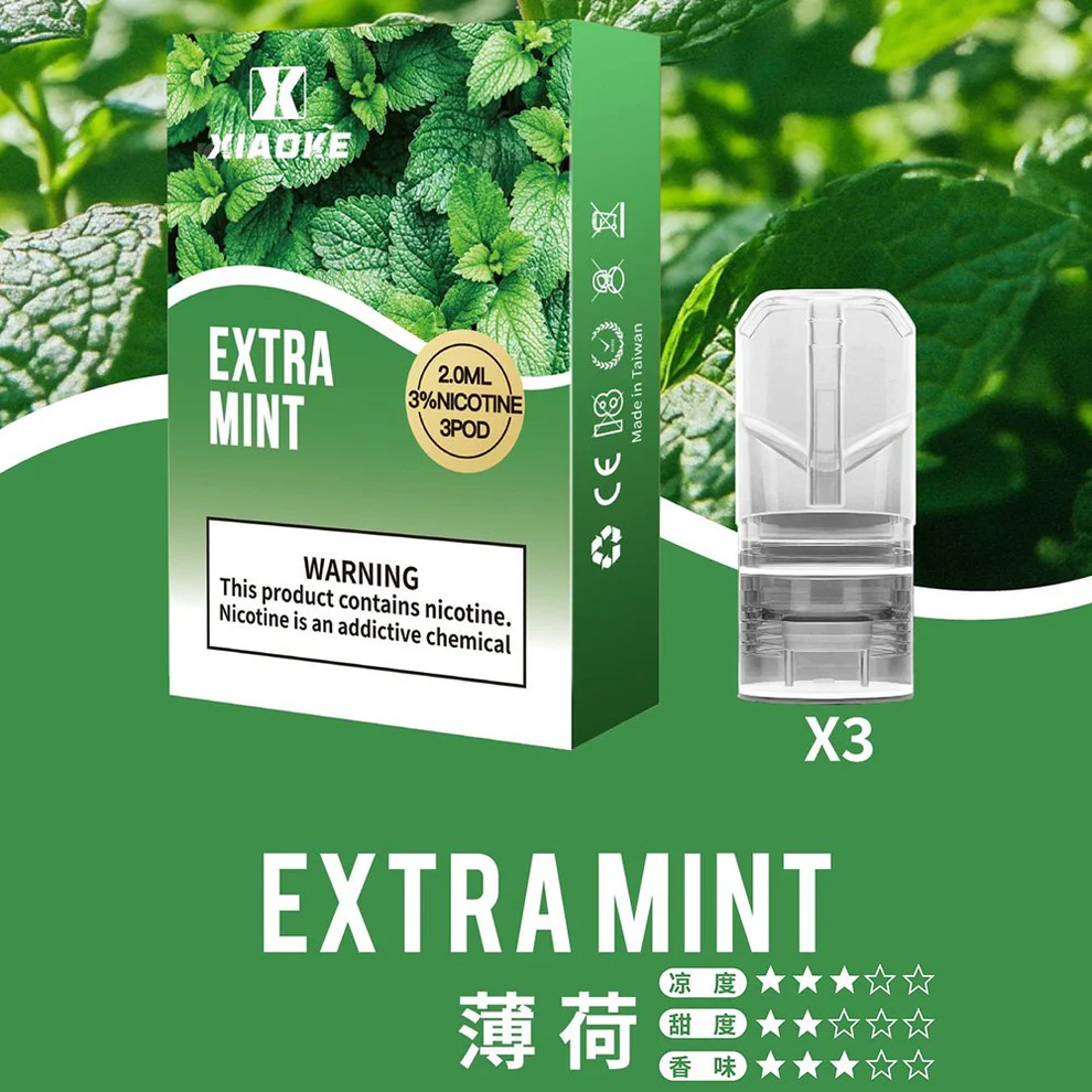 XIAOKE 梟客一代煙彈薄荷口味,純淨清涼,擊喉感順滑,適合日常清爽替換。