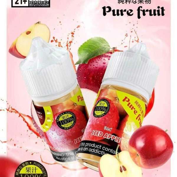 pure fruit 純粹の果物煙油 30ML 瓶裝，日系簡約包裝設計，強調真實果香與清爽低甜的日系調香風格。