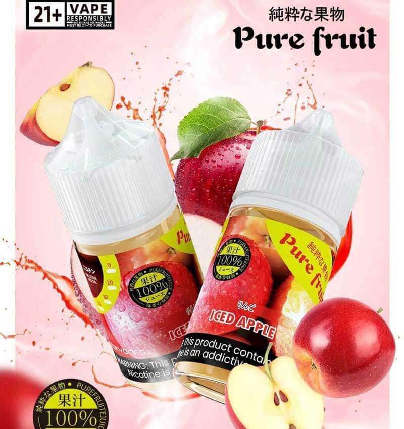 pure fruit 純粹の果物煙油 30ML 瓶裝,日系簡約包裝設計,強調真實果香與清爽低甜的日系調香風格。